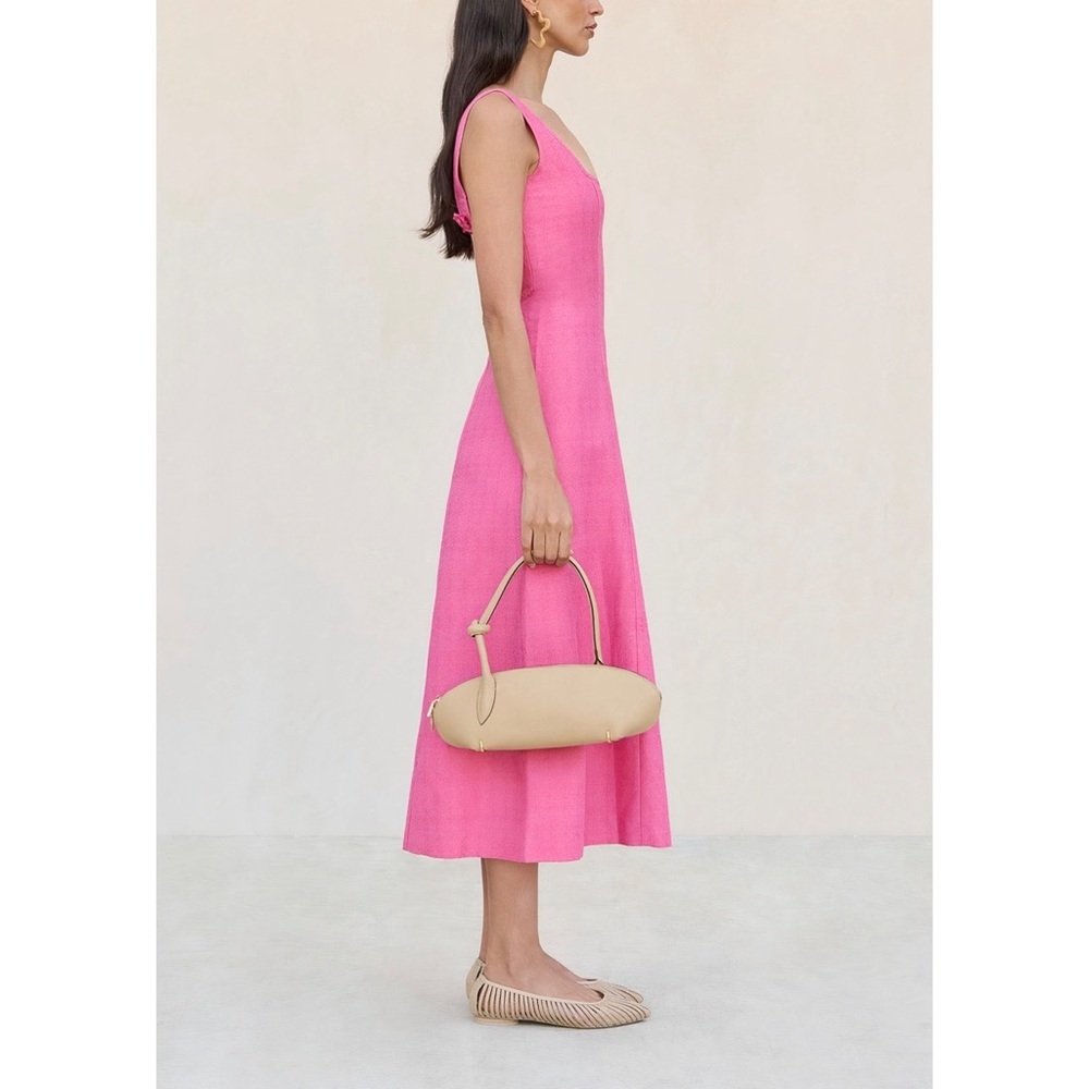 NWT Cult Gaia Midi Pink Linen-Blend Leigh Open-Back Dress - Picture 4 of 9